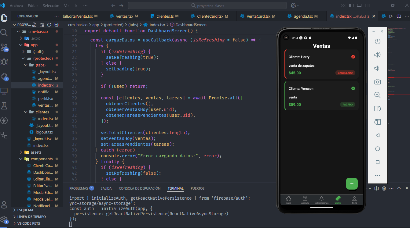 Captura de pantalla de la app en desarrollo